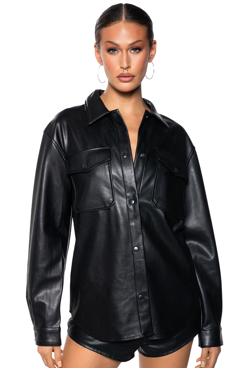 KATE FAUX LEATHER BUTTONDOWN SHIRT