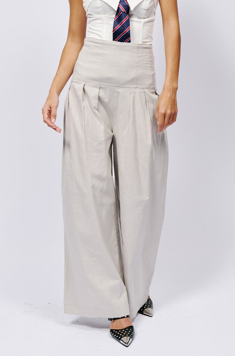 LUNA HIGH WAISTED WIDE LEG LINEN TROUSER