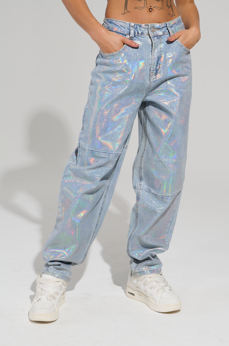 ASTRONOMICAL SILVER GILDED BARREL DENIM PANT