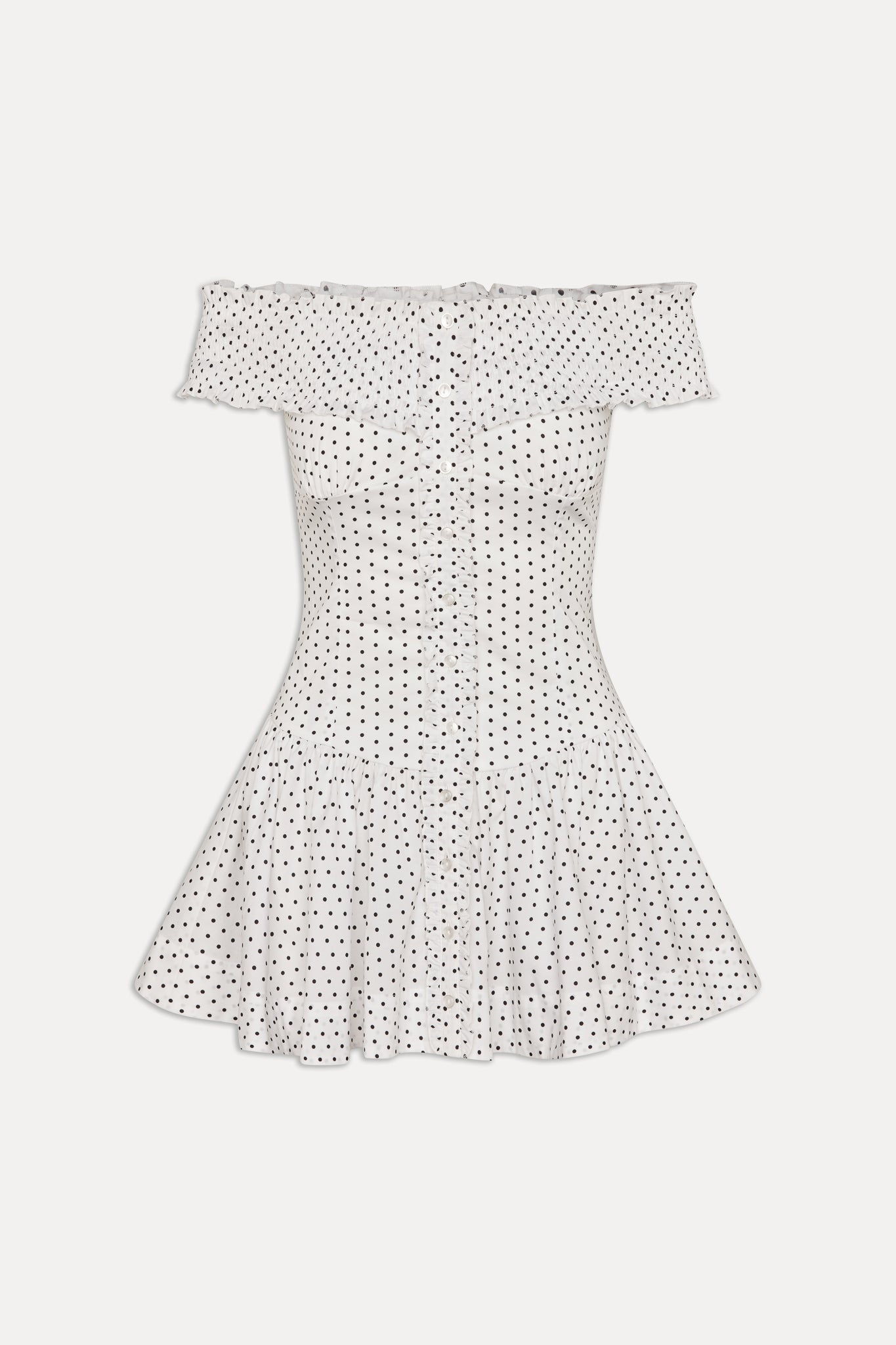 Mae Off Shoulder Mini Dress - White Polka Dot