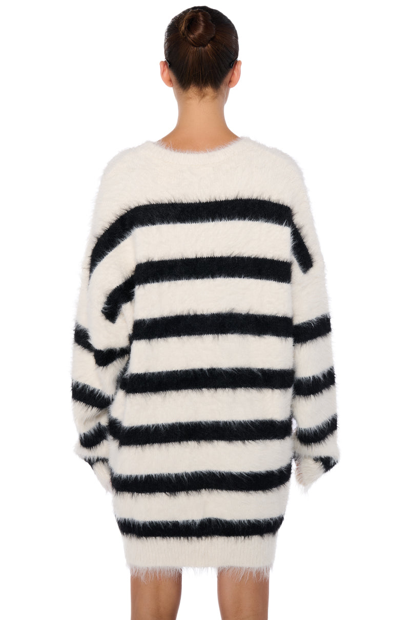 THE BEST TIME FUZZY OVERSIZED STRIPED SWEATER