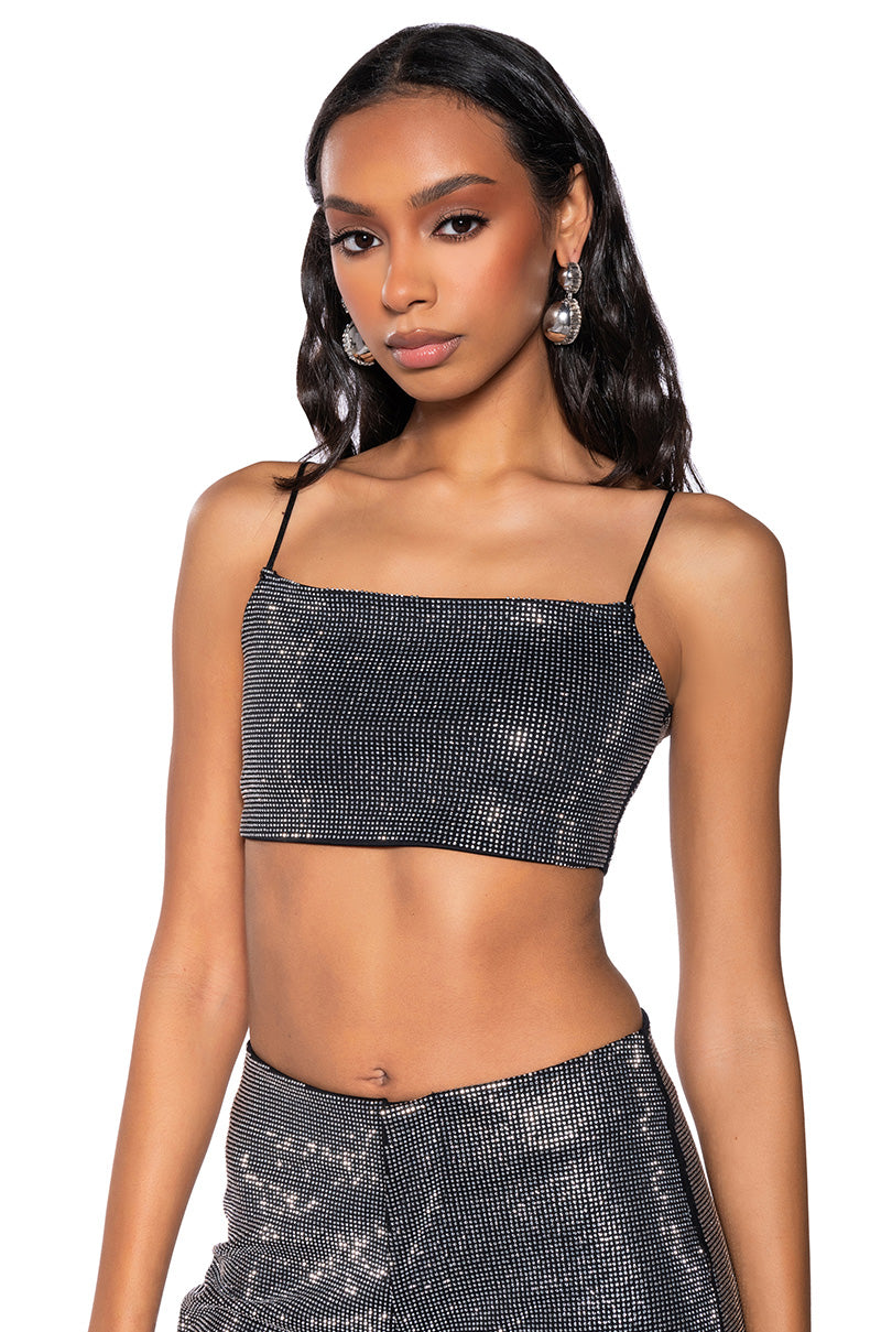 DIAMONDS DANCING SLEEVELESS BRALETTE TOP IN BLACK