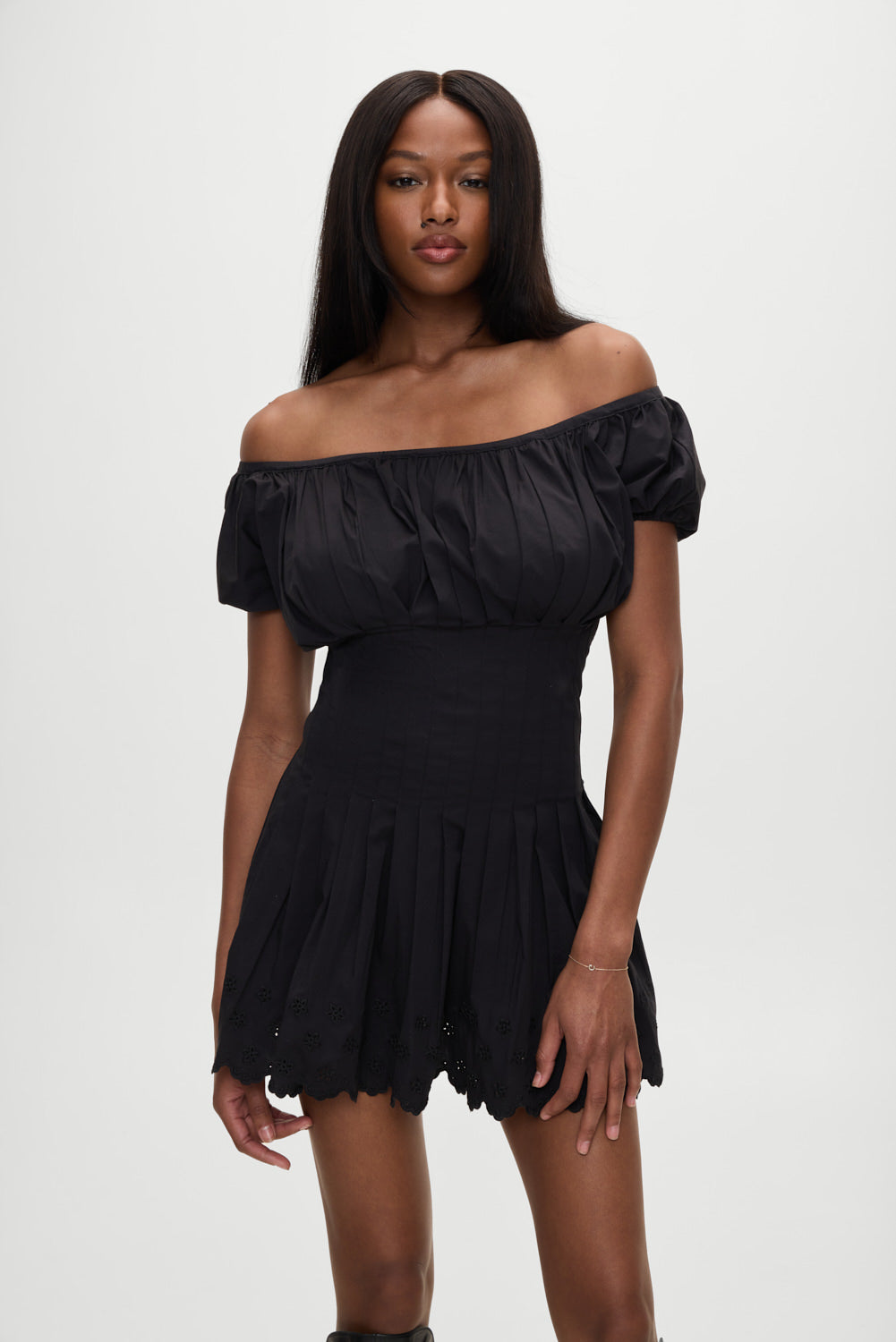 Sadie Embroidered Mini Dress - Black