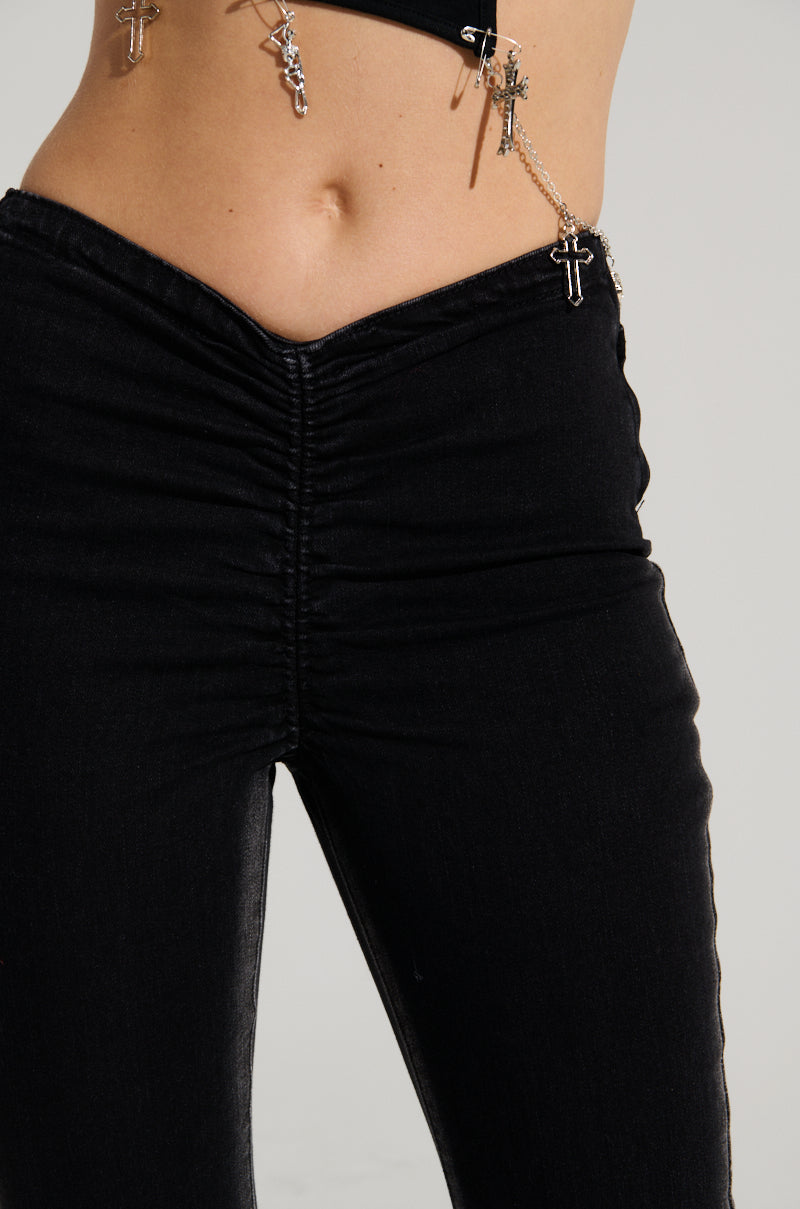 CINCHED UP DENIM PANT IN BLACK