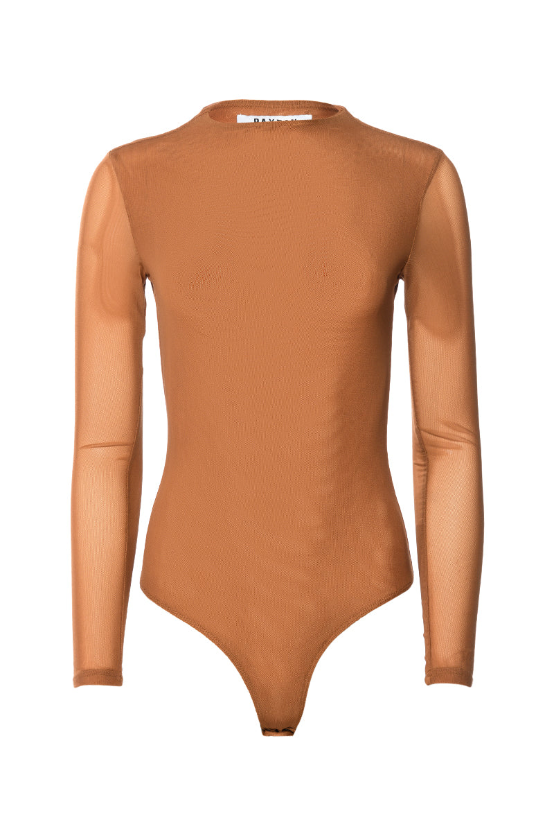 PAXTON SEXY MESH LONG SLEEVE FUNNEL NECK BODYSUIT