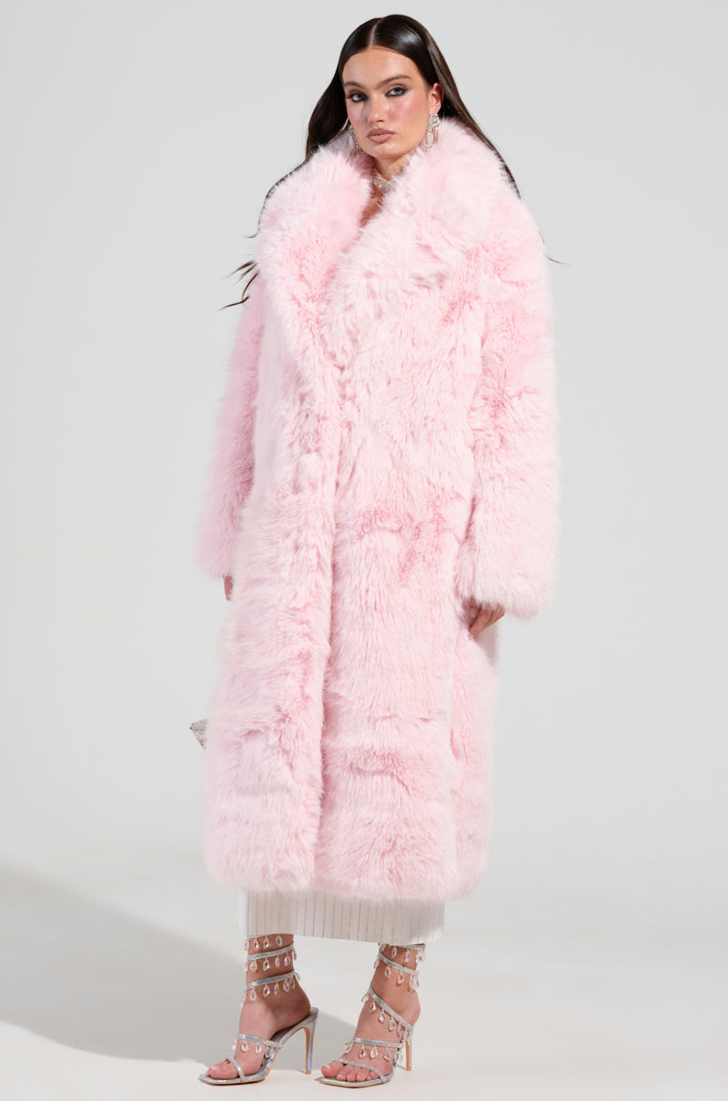 BEAR HUG LUXE FAUX FUR TRENCH COAT IN PINK