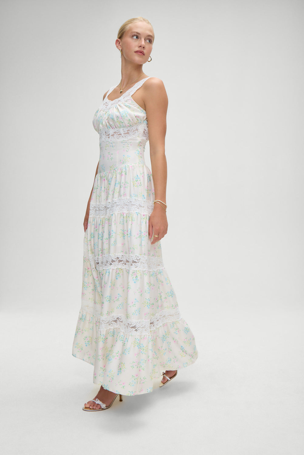 Dakota Floral Satin Maxi Dress - French Riviera