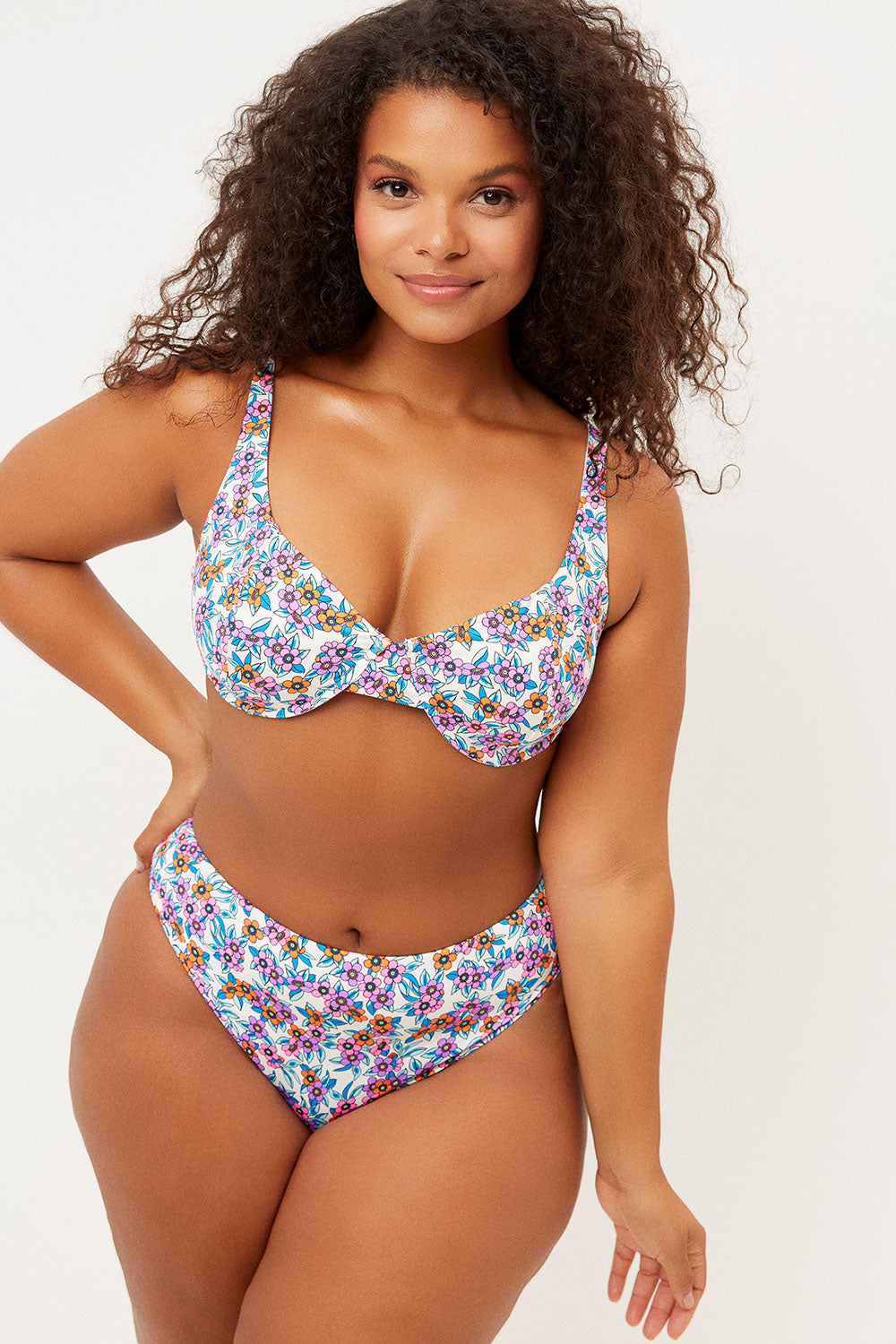 Jenna High Waist High Cut Bikini Bottom - Flower Farm