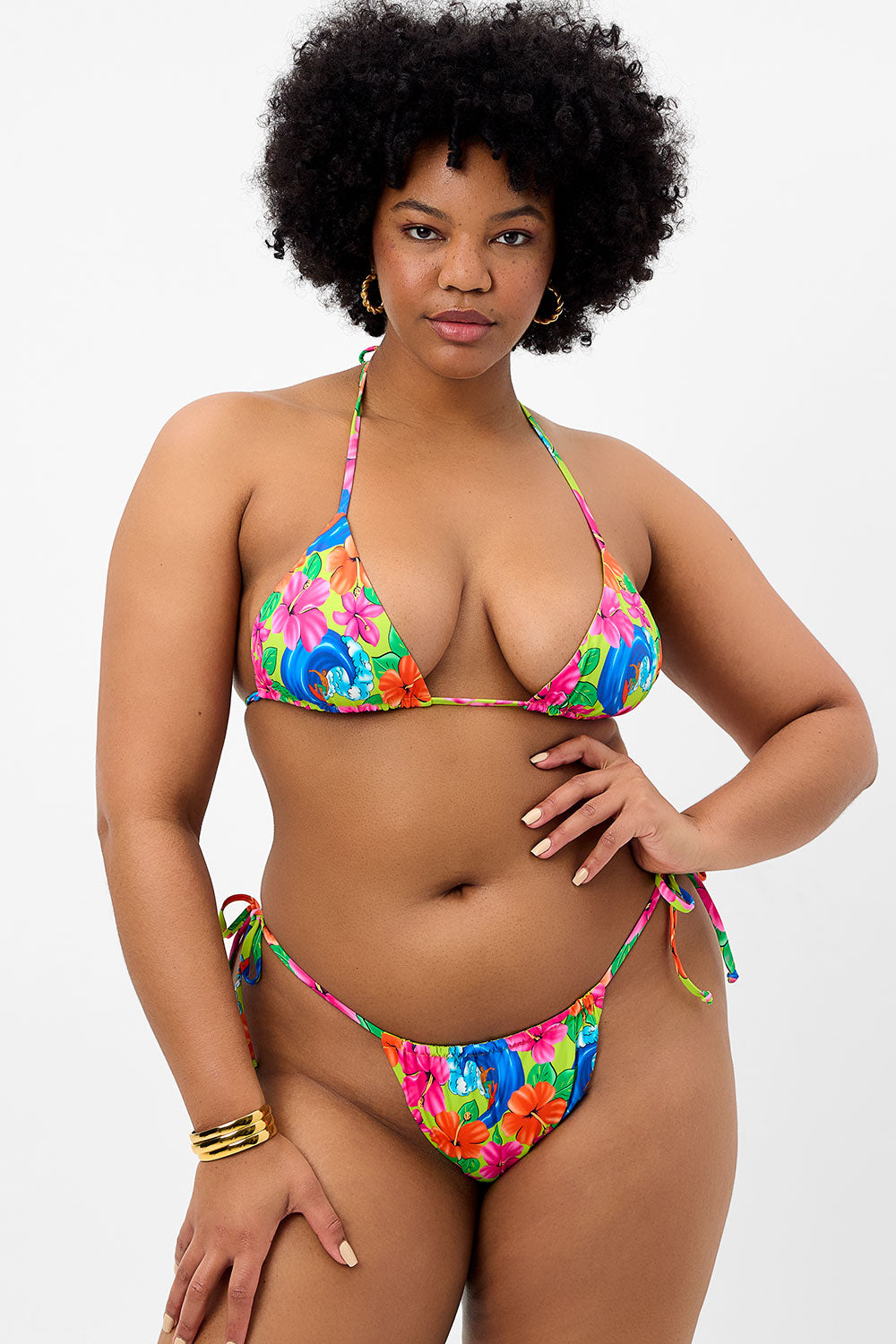 Tia Floral Triangle Bikini Top - Neon Surfer