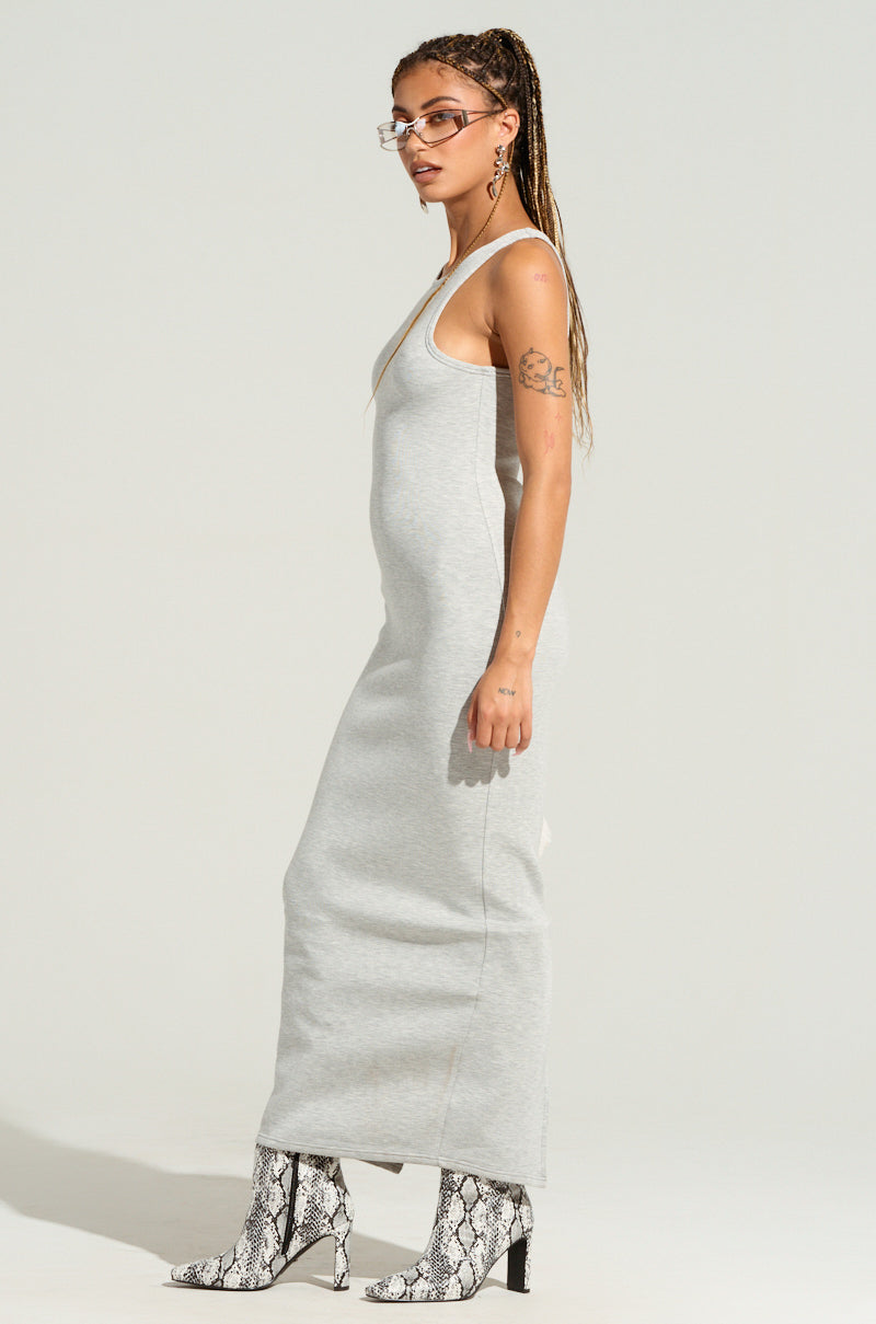 COCOA BUTTER SCUBA MAXI DRESS IN GREY