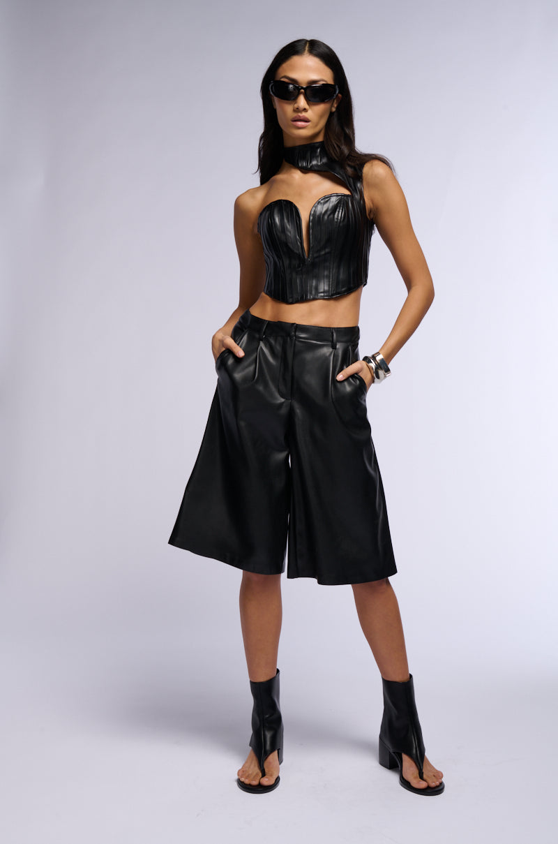 BLAIR FAUX LEATHER MOCK NECK CORSET TOP