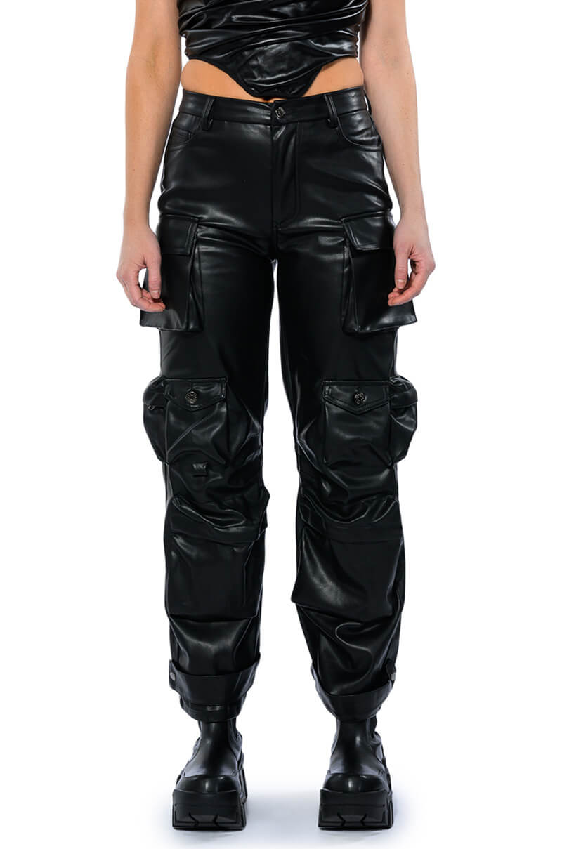 BONNE SOIREE CARGO FAUX LEATHER PANTS