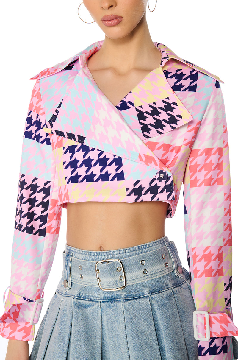 BLEEKER STREET HOUNDSTOOTH PRINT CROP BLAZER