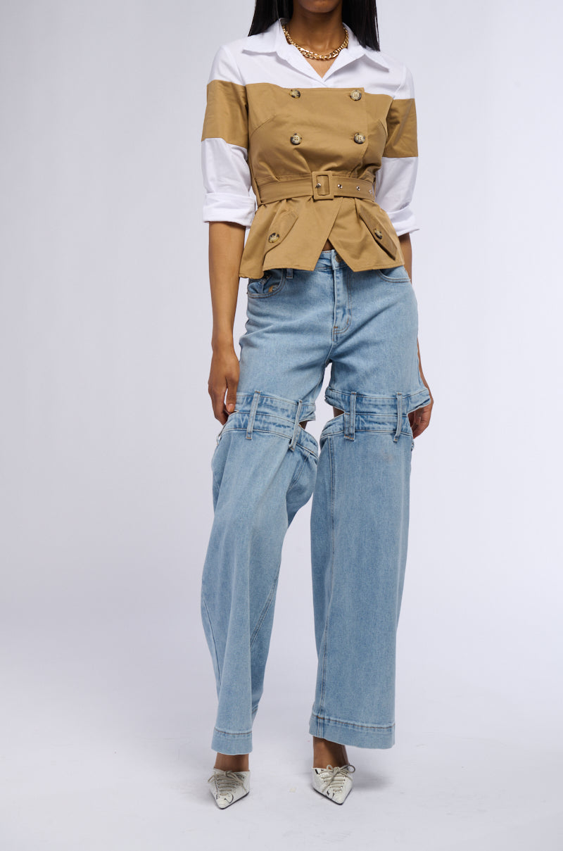 RISKY BUSINESS BUTTON DOWN POPLIN BLOUSE