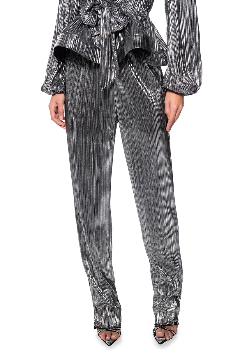 NOEL PLEATED METALLIC PALAZZO PANT