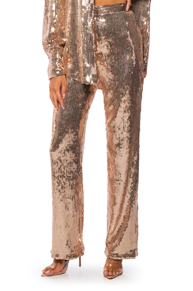 DISCO FEVER SEQUIN EMBELLISHED HIGH WAIST FLARE PANT