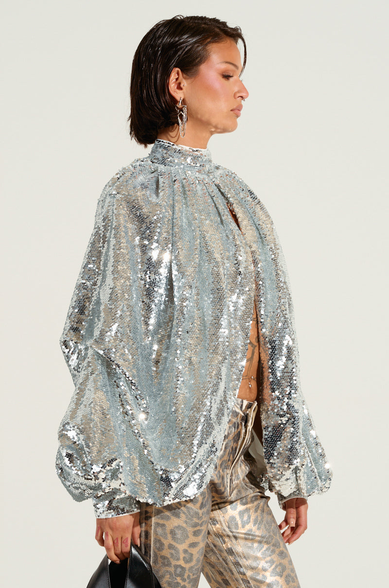 MASTERPIECE SEQUIN PUFF SLEEVE TOP