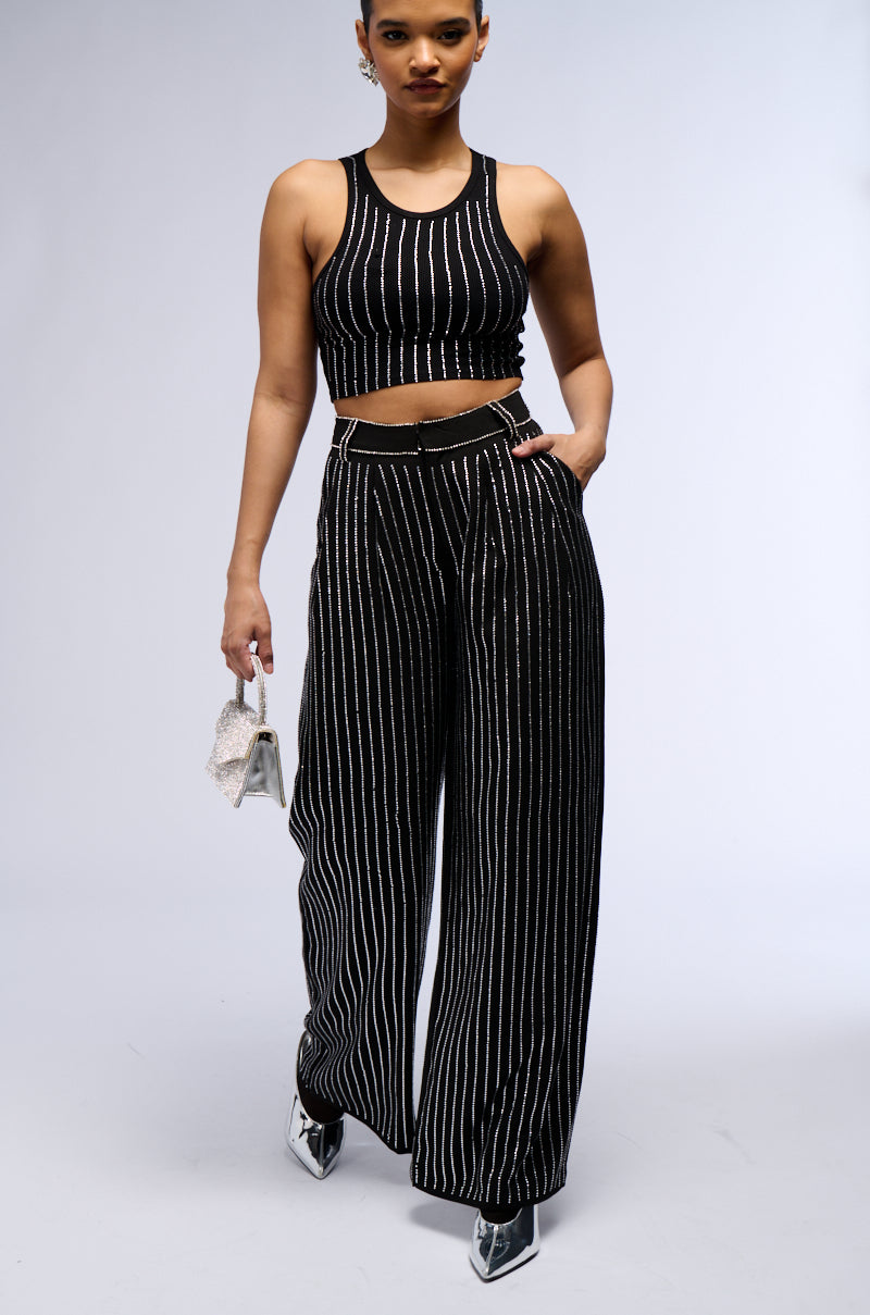 NOLLAN RHINESTONE STRIPE WIDE LEG TROUSER