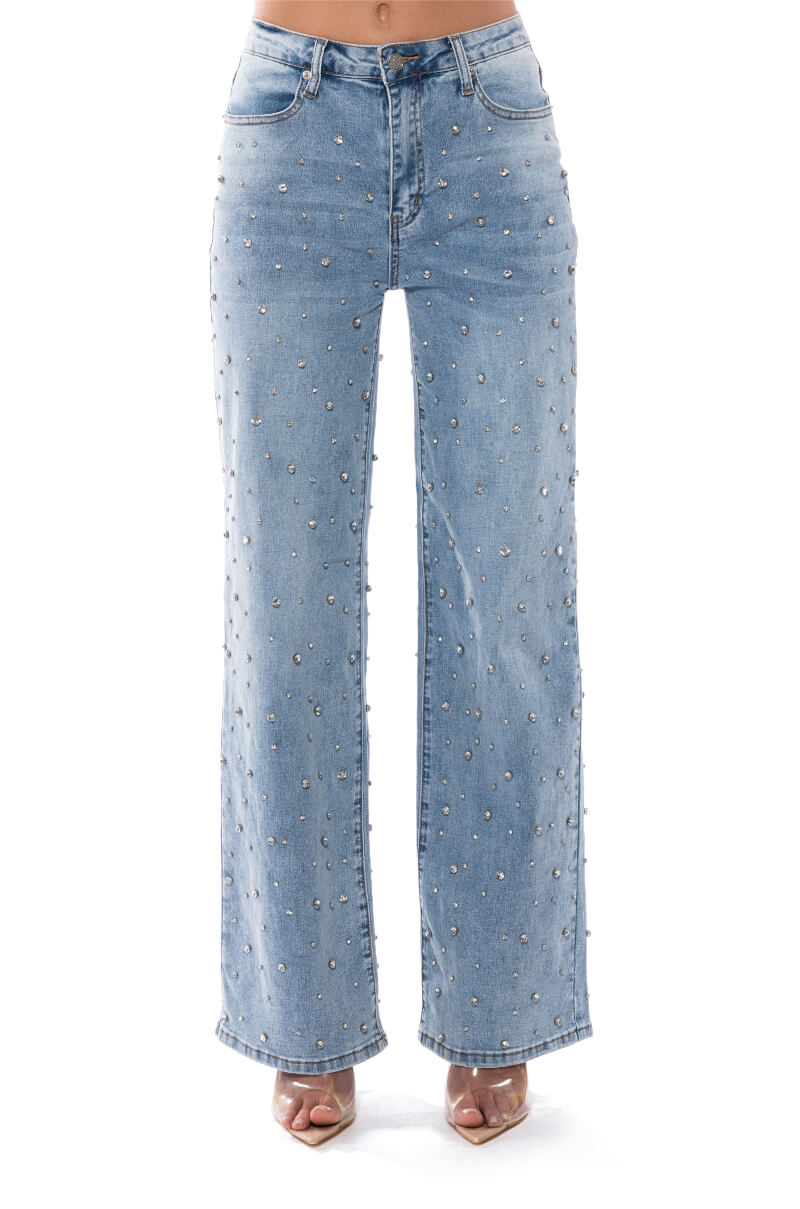 JOANIE EMBELLISHED WIDE LEG JEANS