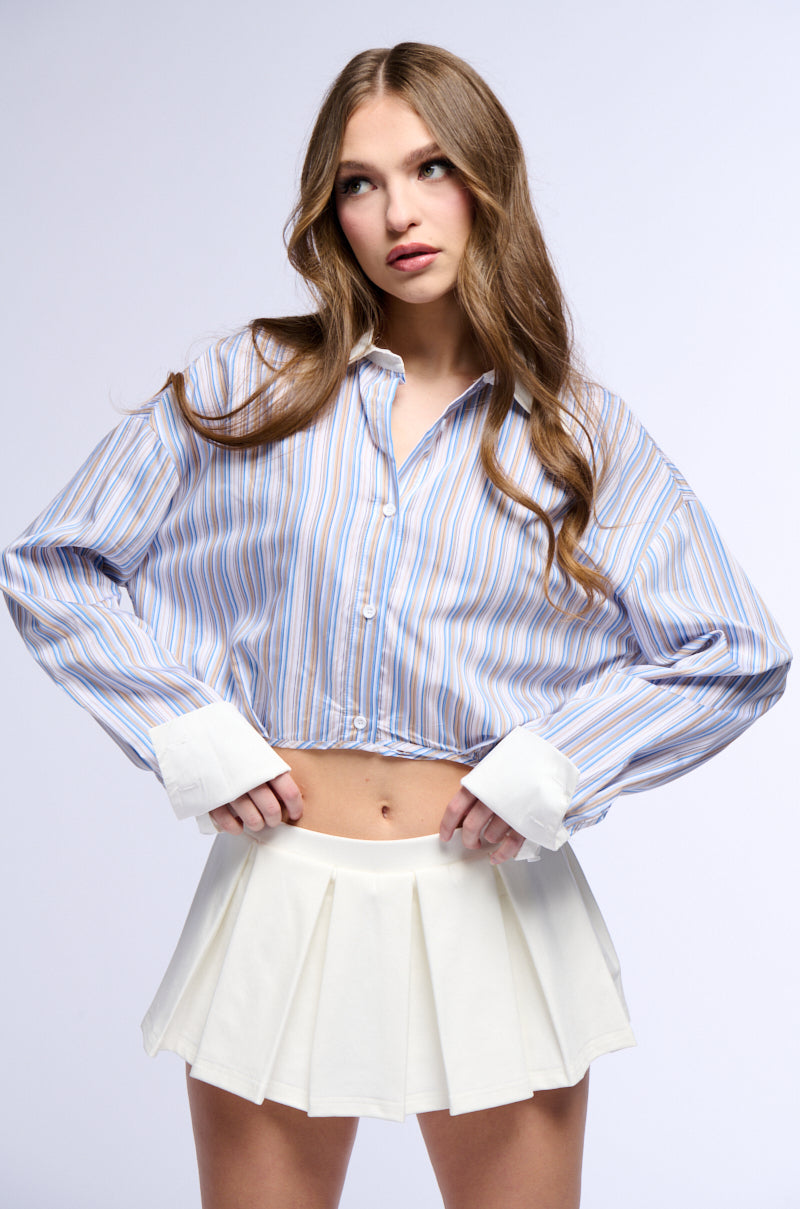 EFFIE STRIPED POPLIN CROP BUTTON DOWN