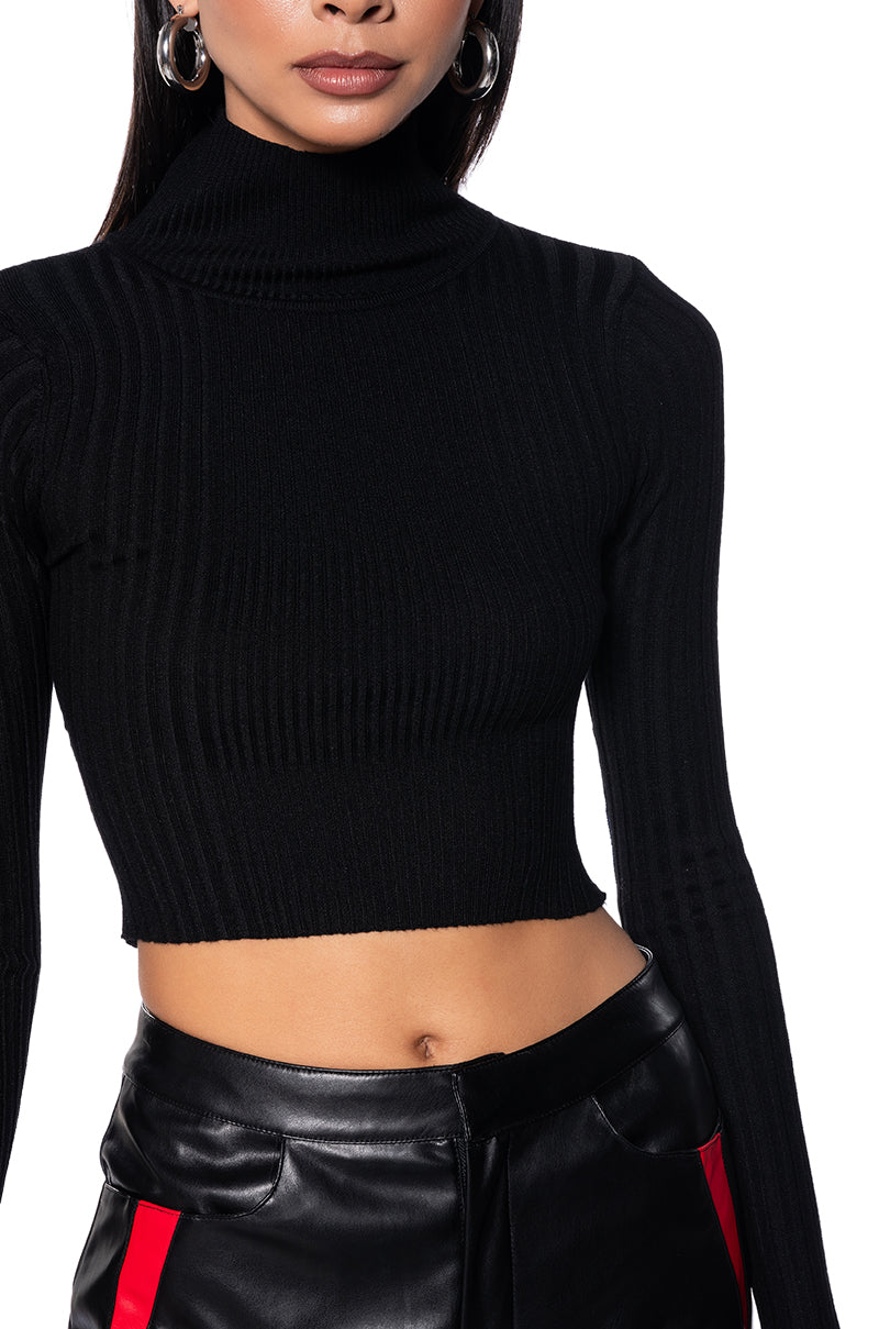 PAXTON LONG SLEEVE TURTLENECK RIB CROP SWEATER