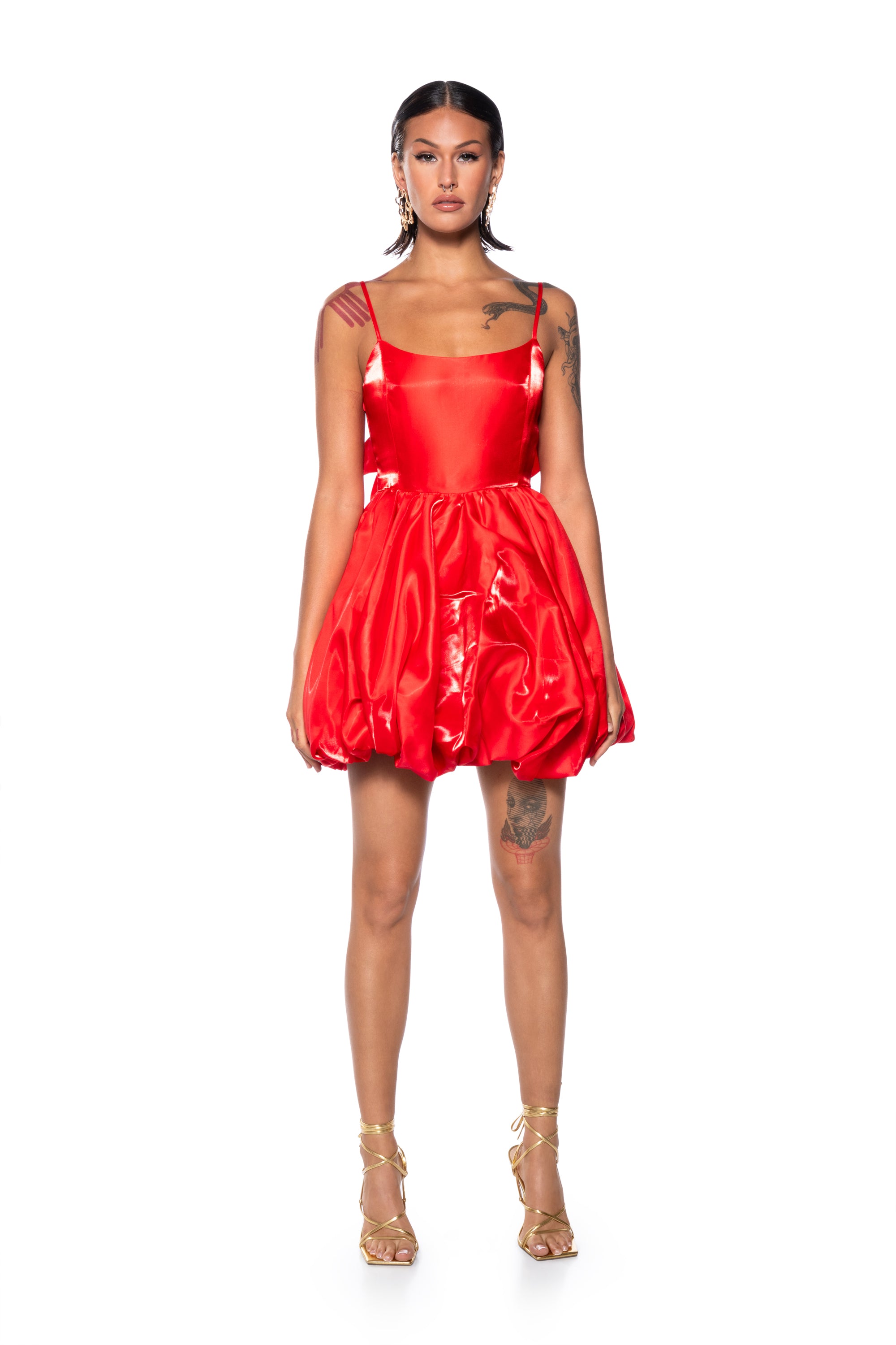 PARTY IN THE BACK BUBBLE MINI DRESS IN RED