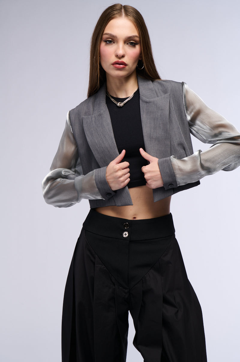 IT GIRL SHEER SLEEVE CROP BLAZER