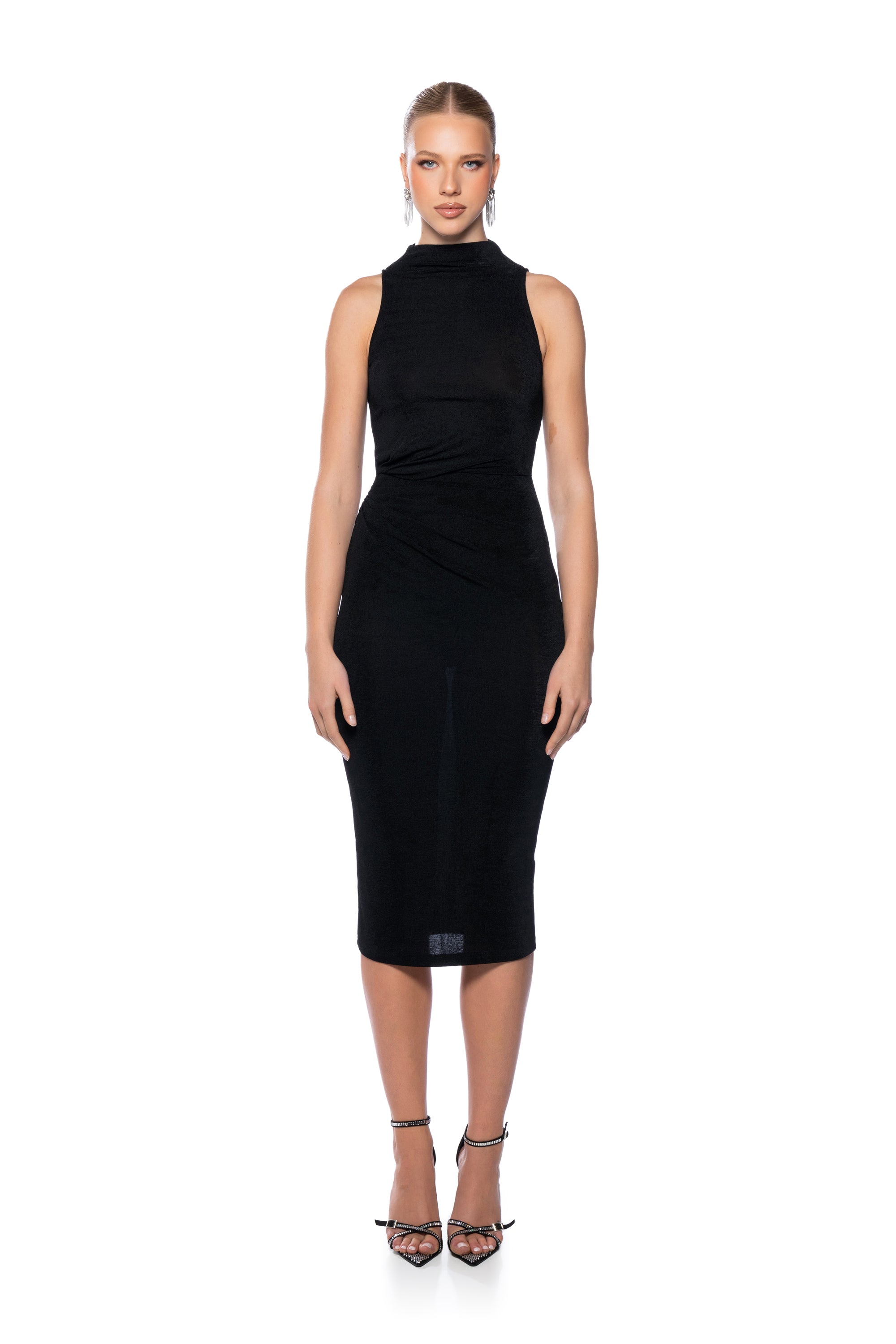 VERONICA SLINKY RUCHED MIDI DRESS