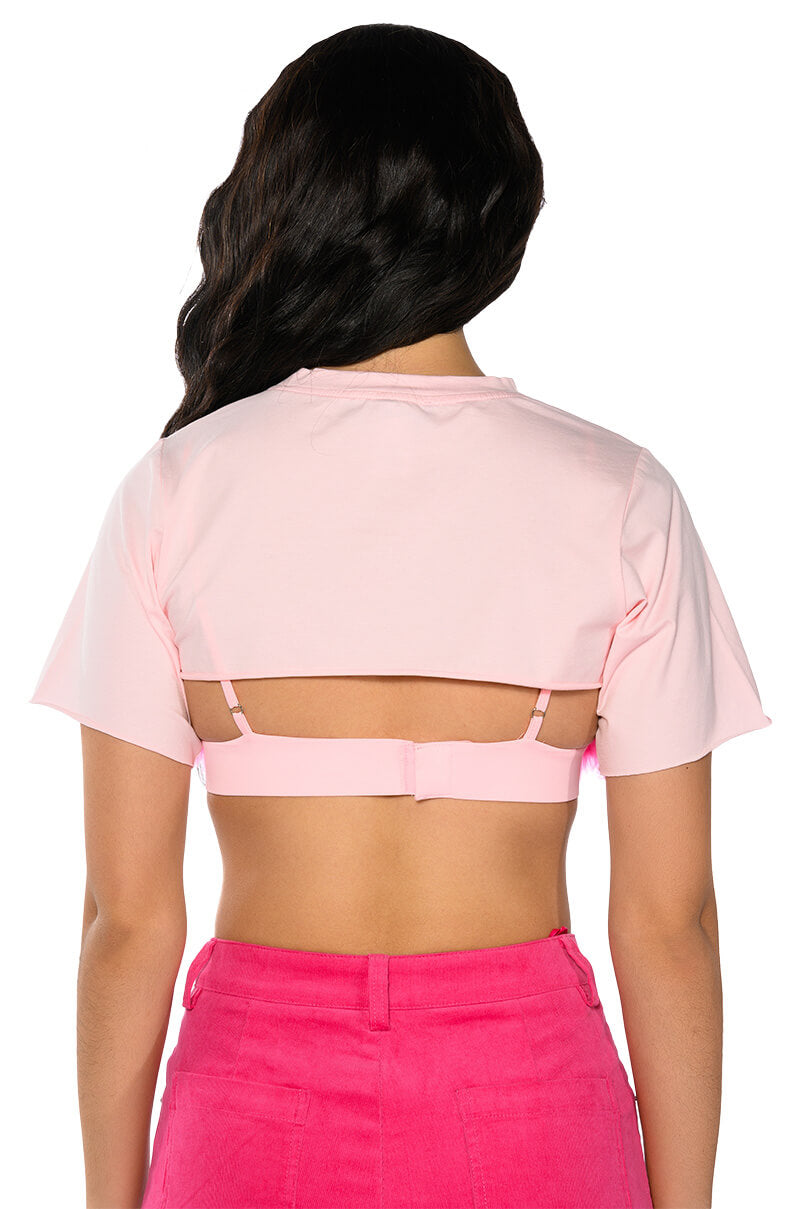 DIONNE FEATHER TRIM BRA AND ULTRA CROP TSHIRT SET