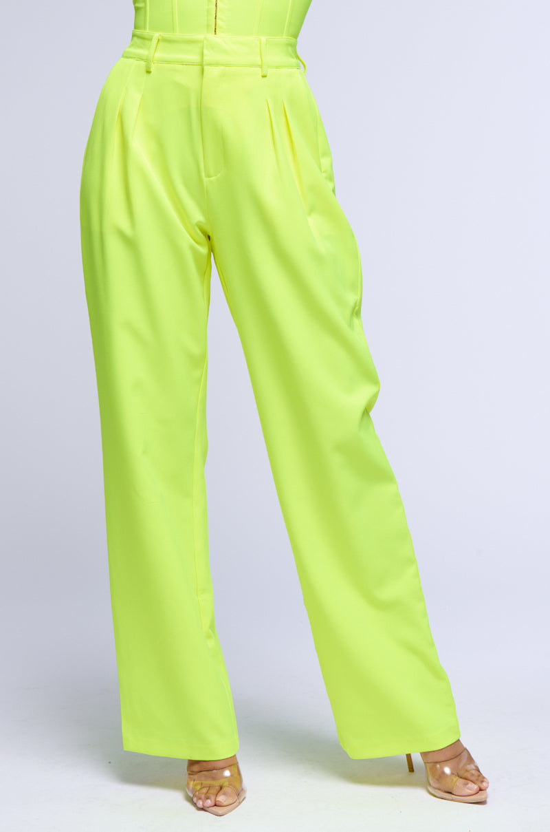 SONIQUE RELAXED FIT TROUSERS IN NEON YELLOW