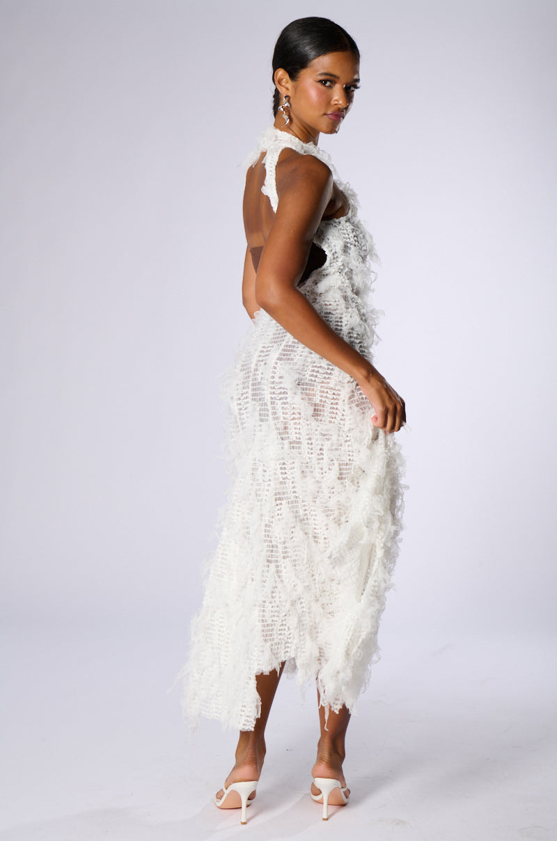 IT FACTOR MESH MAXI DRESS IN WHITE