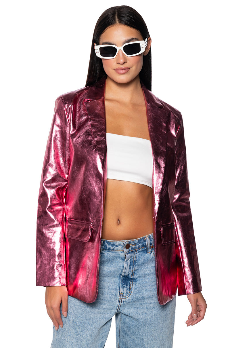 IT WAS ALL A DREAM PINK METALLIC PU BLAZER