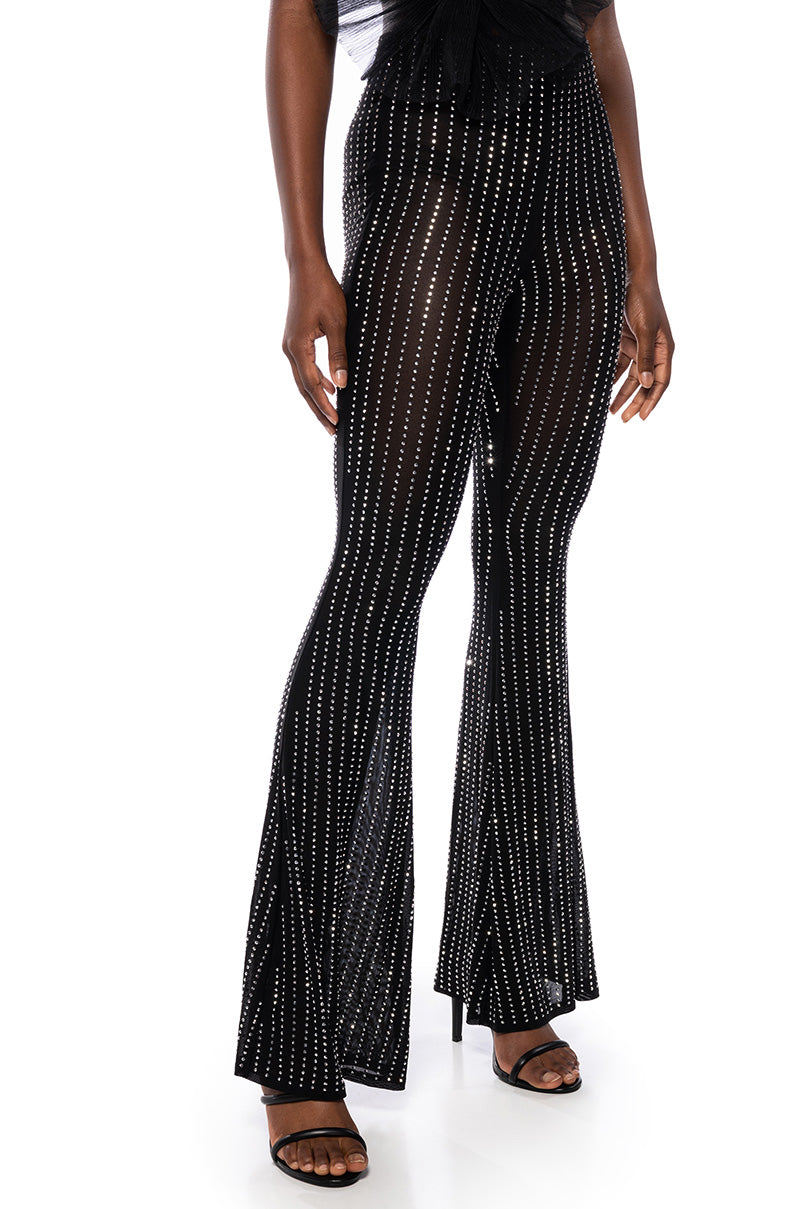 TAMERA RHINESTONE MESH FLARE PANT