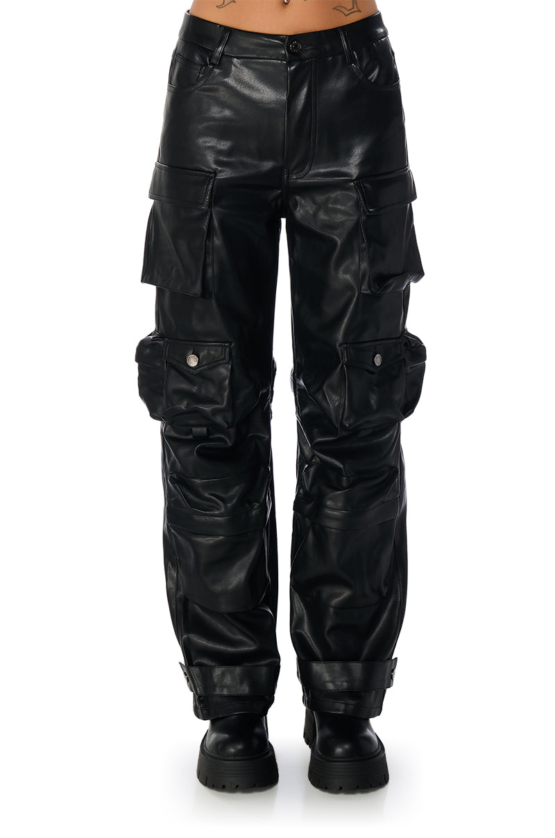 BONNE SOIREE CARGO FAUX LEATHER PANTS