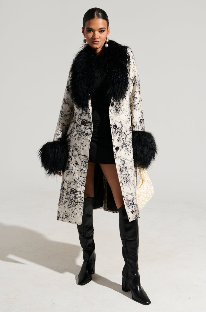 TALULAH REMOVABLE FUR TRIM TRENCH IN IVORY MULTI