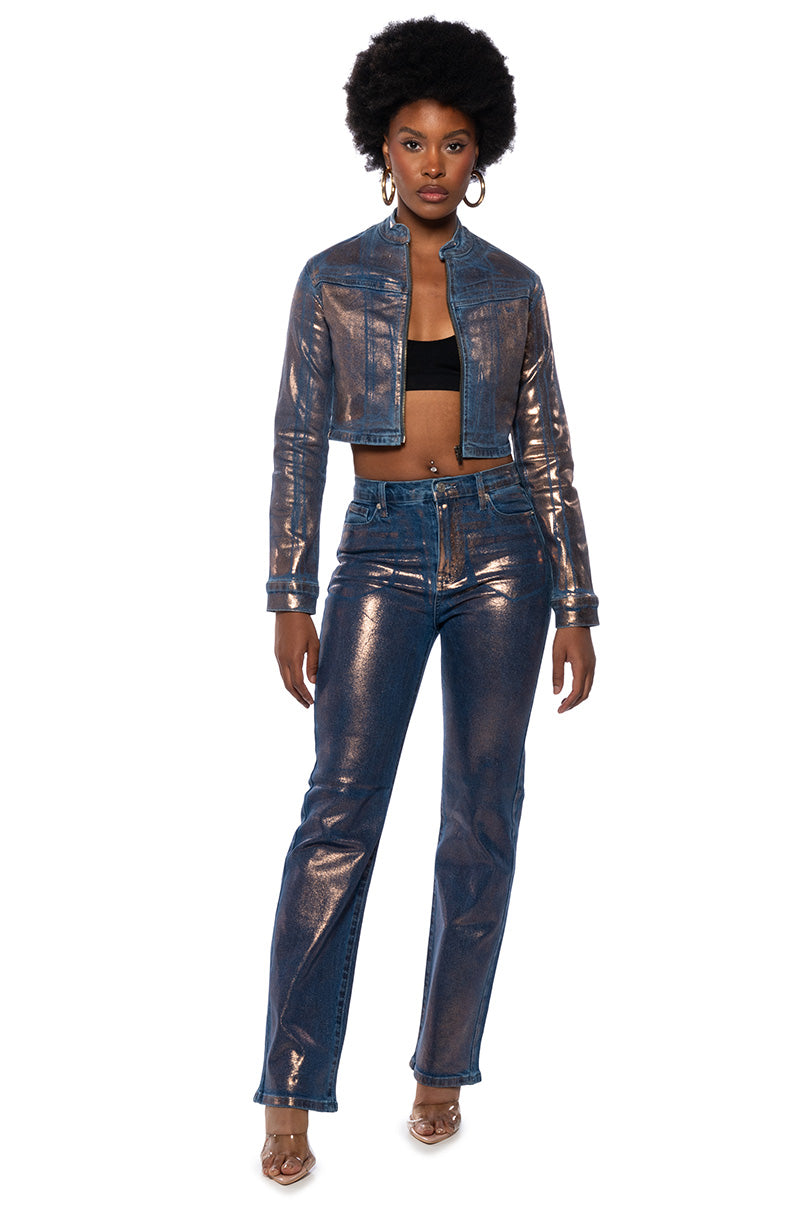 SHOW TIME METALLIC STRAIGHT LEG JEANS