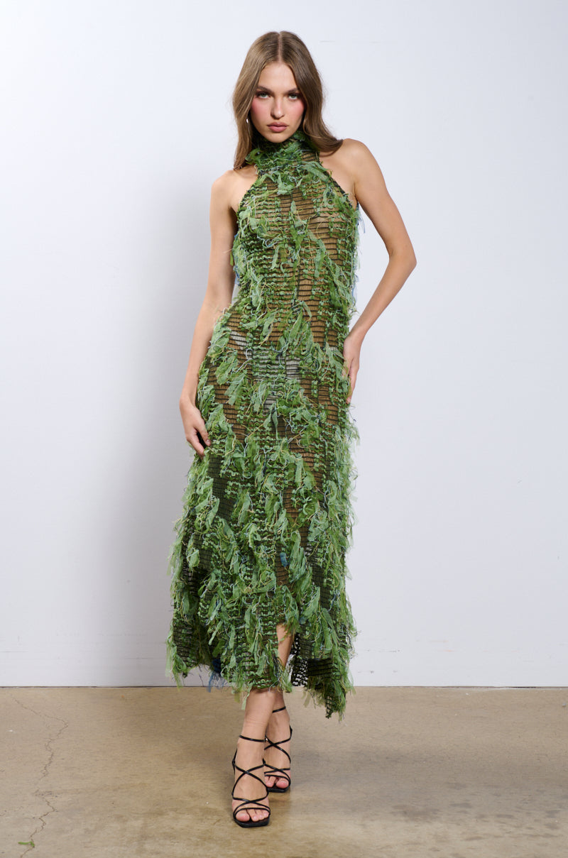 IT FACTOR MESH MAXI DRESS IN GREEN