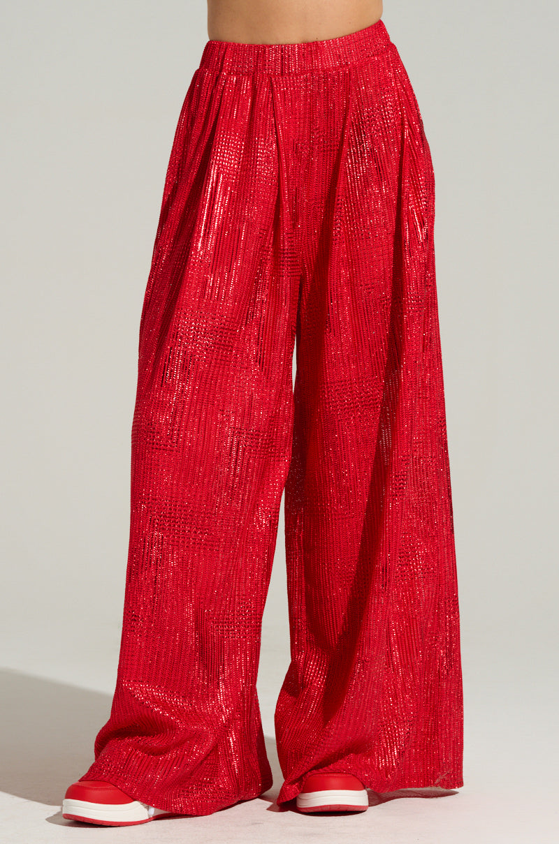 JUST LIKE MAGIC METALLIC WIDE LEG PANT IN RED