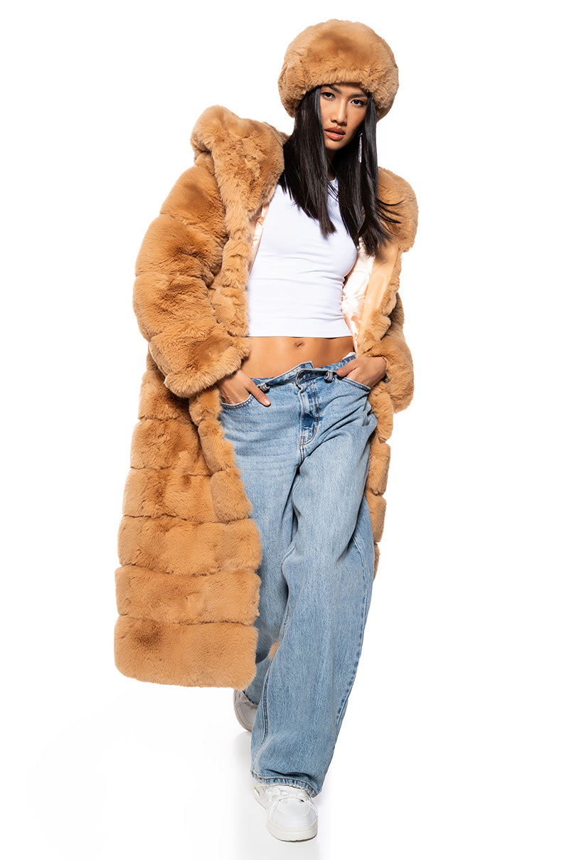 AZALEA WANG FAUX FUR PANEL HOODED TRENCH