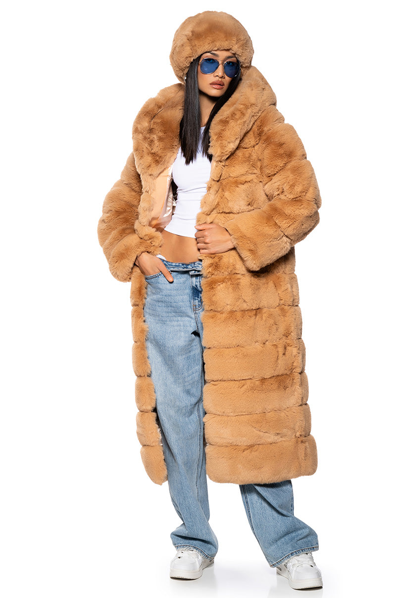 AZALEA WANG FAUX FUR PANEL HOODED TRENCH