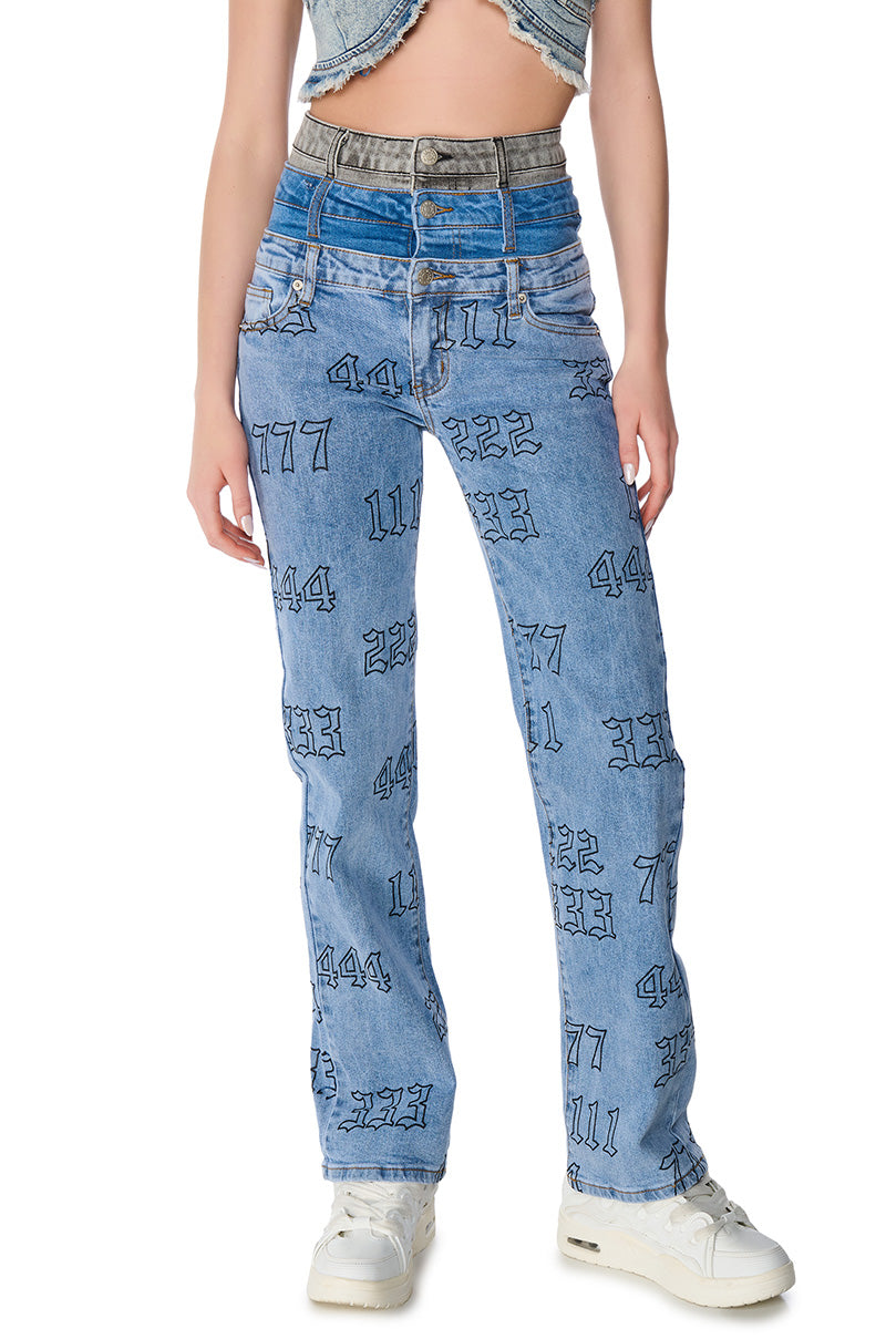 LUCKY NUMBER TRIPLE WAISTBAND STRAIGHT LEG JEANS