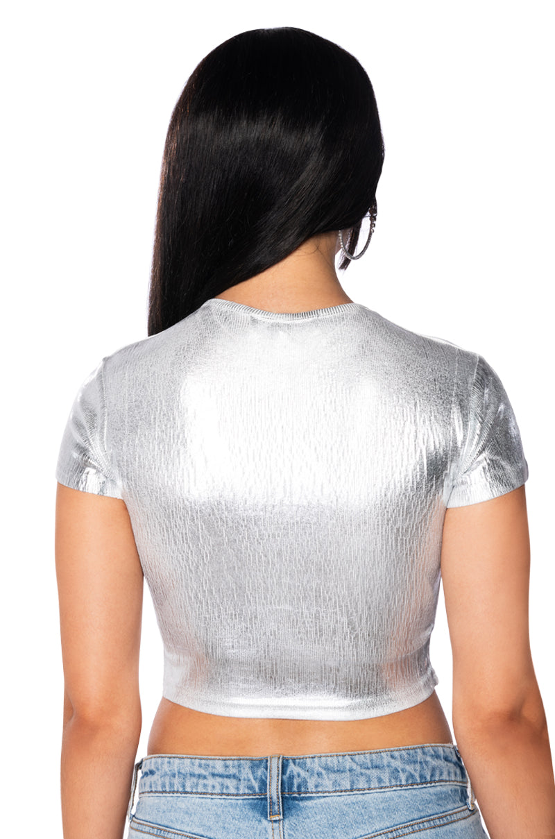 ARIES METALLIC RIB SHORT SLEEVE T SHIRT IN WHITE