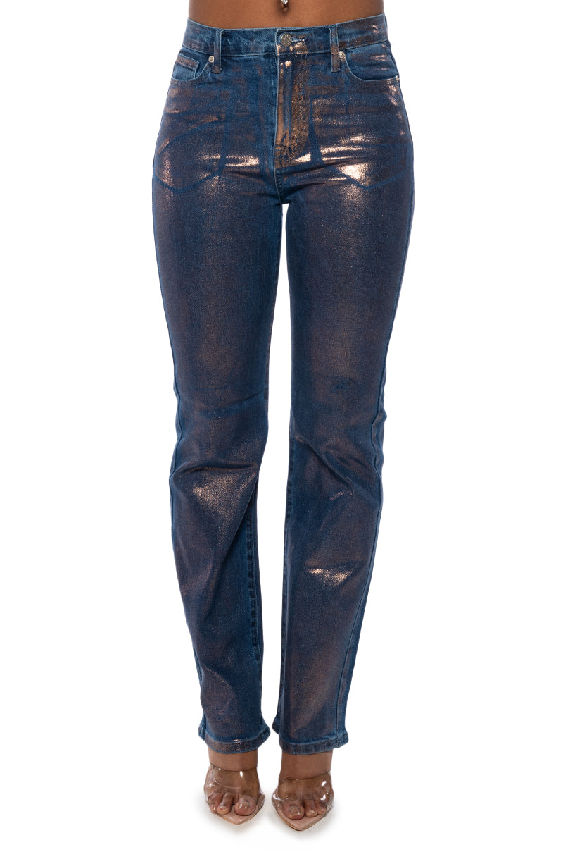 SHOW TIME METALLIC STRAIGHT LEG JEANS