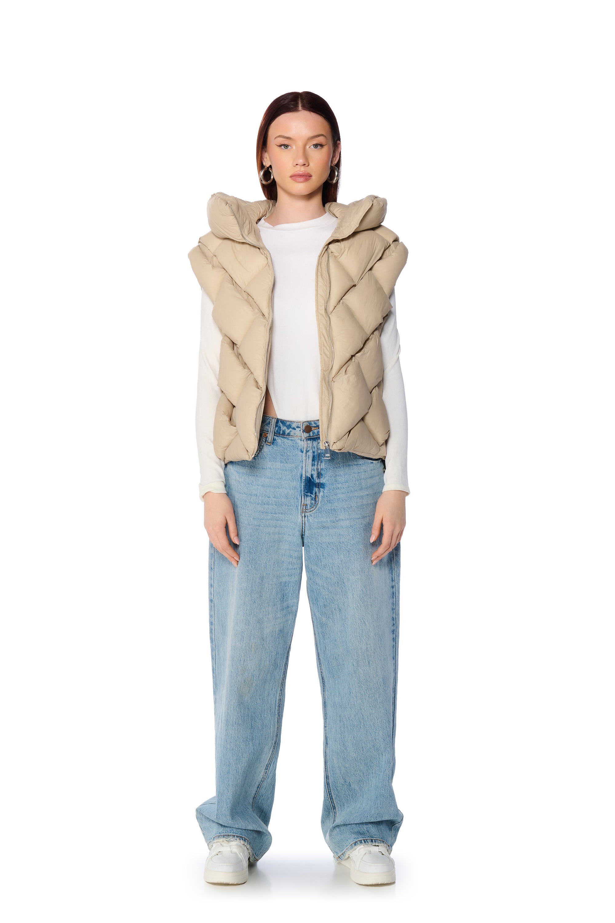 PADDINGTON WEAVE PUFFER VEST IN TAN