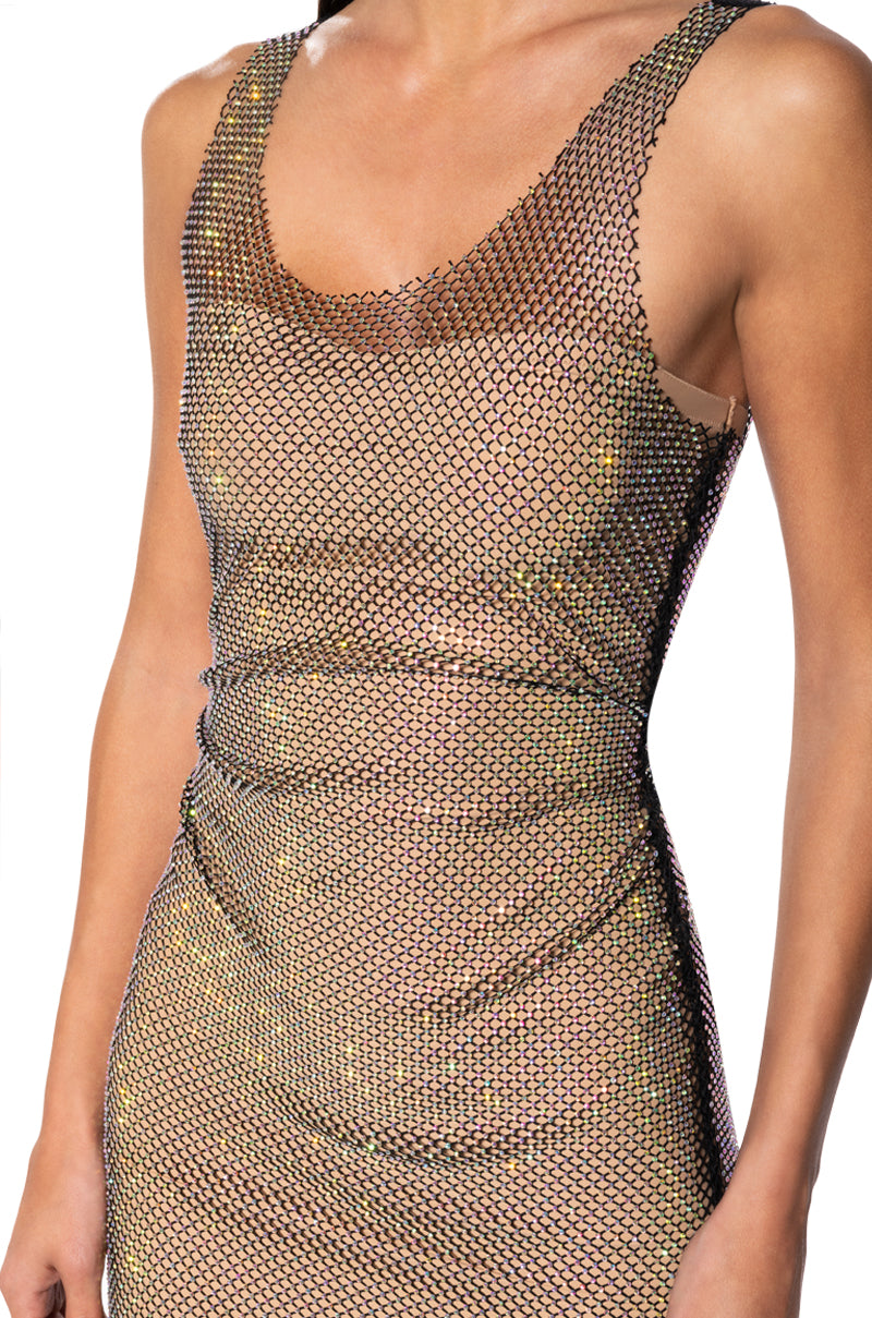 AYLA RHINESTONE MESH SLEEVELESS DRESS