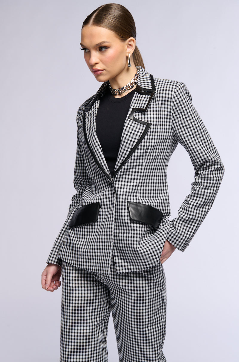 THE ONE GINGHAM BLAZER WITH PU TRIM