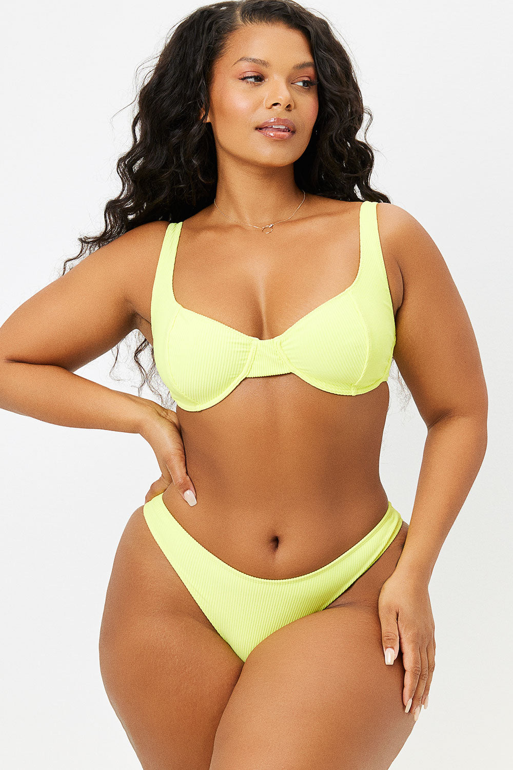 Dawson Ribbed Cheeky Bikini Bottom - Lemonade