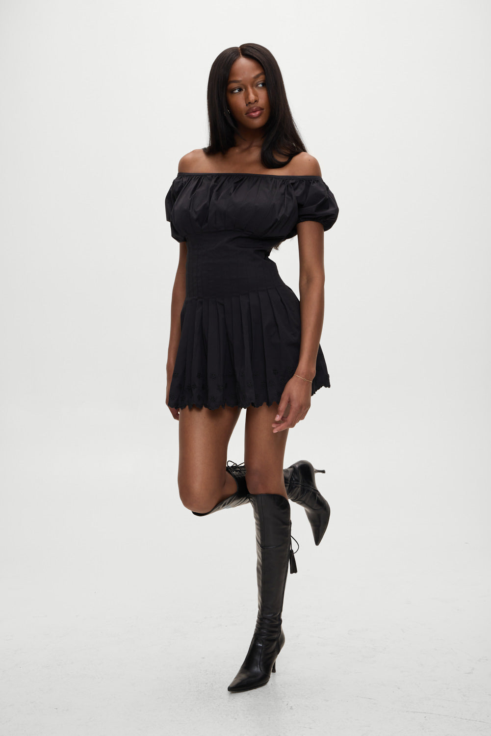 Sadie Embroidered Mini Dress - Black