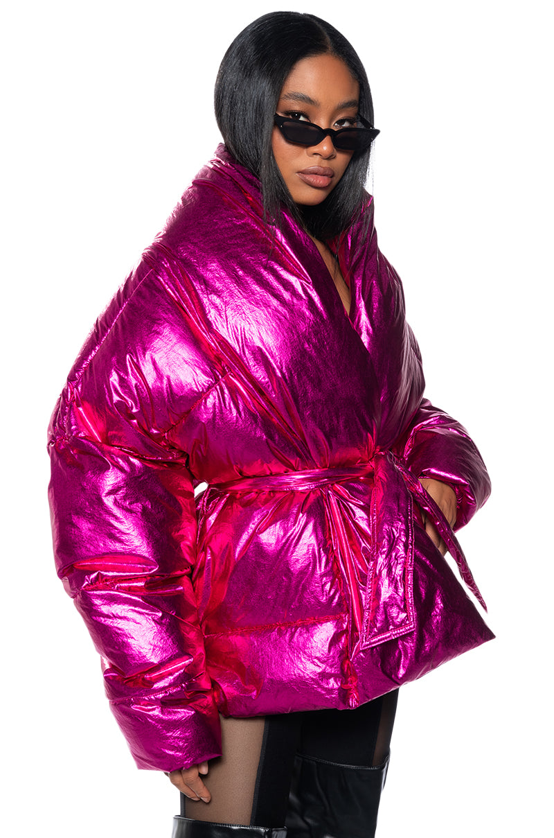 AURTURA LUXE METALLIC PINK PUFFER COAT