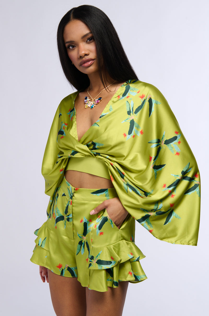 WE MEET AGAIN SATIN BLOUSE IN GREEN MULTI